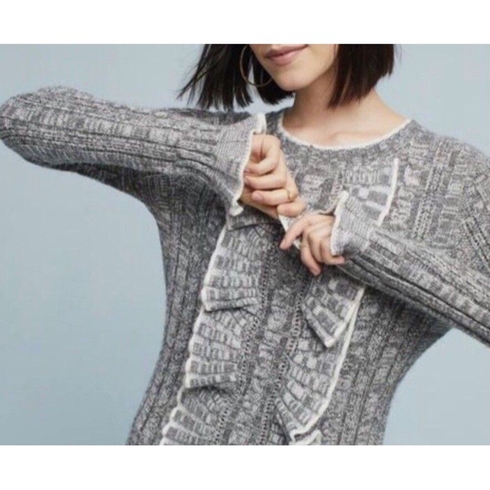 Eri + Ali by Anthropologie Women Preston ruffle sweater Top  Ruffle Gray Rayon A